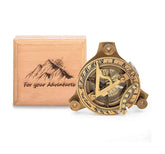 Sundial Compass with for Your Adventures Engraved Natural Wooden Box - Adventure Compass